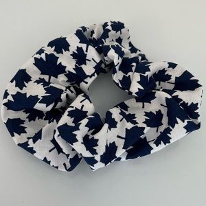 $4 Add-On New Hair Scrunchie Blue Maple Leafs White Sports Hockey Hair Accessory
